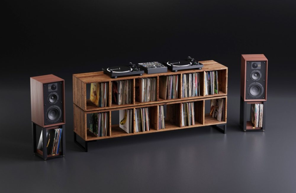 Manga Vinyl record Storage cabinet DJ stand dark oak vinyl storage 2
