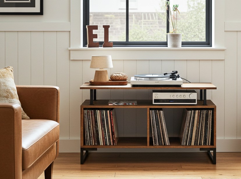 kolstad vinyl record storage cabinet with isolation deck in dark oak 3 (Custom)