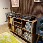 American Black Walnut Two Tier DJ Vinyl Storage Cabinet With Component Shelf photo review