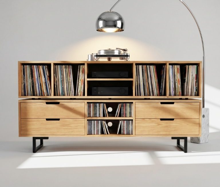 American Oak LindHolm Record Storage Cabinet and CD storage with drawers 1 (Medium)