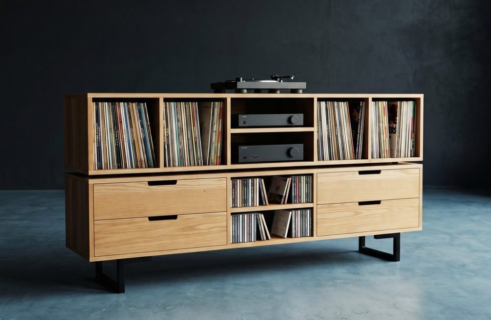The Lindholm - American Oak Two Tier Vinyl Storage & CD Cabinet With Drawers