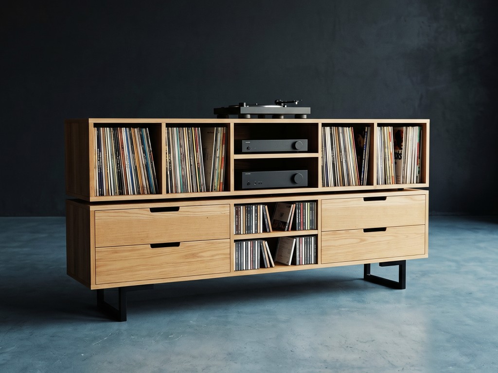 American Oak LindHolm Record Storage Cabinet and CD storage with drawers 5 (Medium)