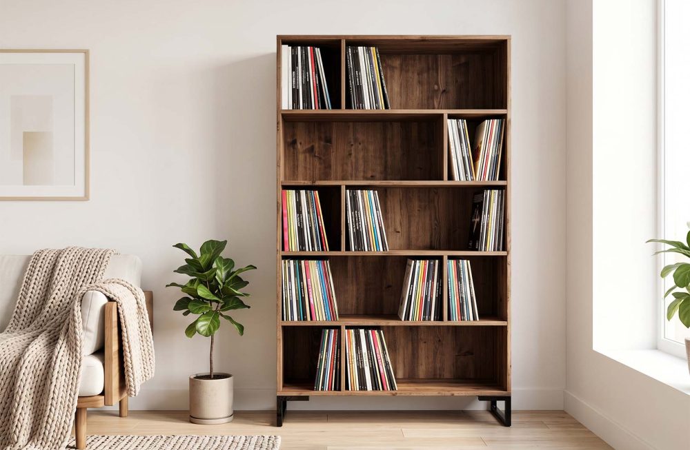 Tall alcove style 12" vinyl record storage cabinet for large collections