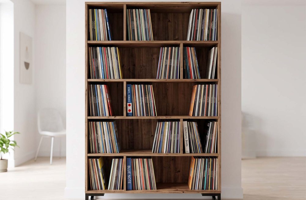 Tall alcove style 12" vinyl record storage cabinet for large collections