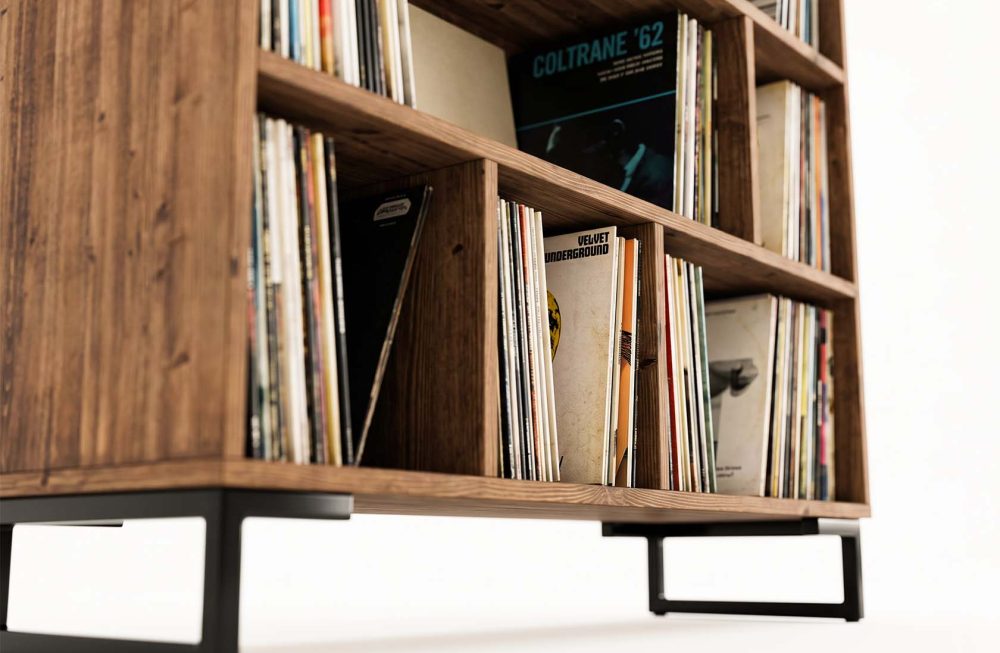 Tall alcove style vinyl record storage cabinet for large collections